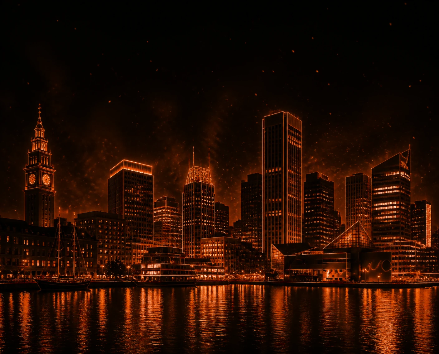 Baltimore skyline in orange light