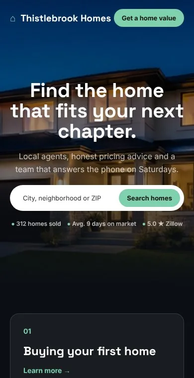 Thistlebrook Homes: Mobile homepage