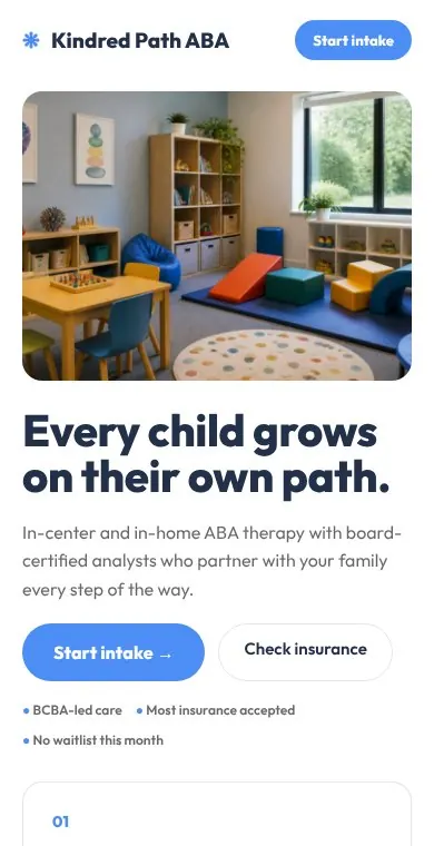 Kindred Path ABA: Mobile intake page