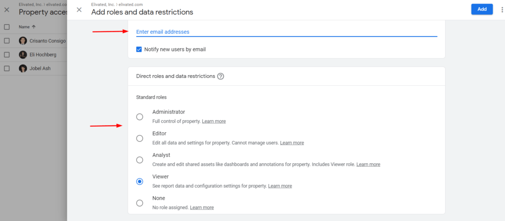 Set Permission to New User in google analytics